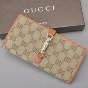 GUCCI Jackie bifold Long wallet GG canvas leather Beige Tan orange